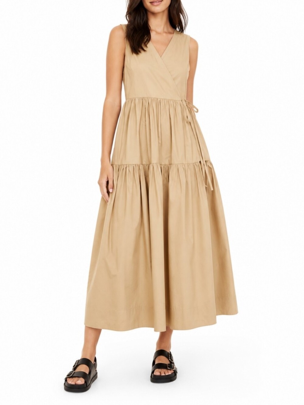 Banana Republic Beige Cotton Poplin Tiered Wrap Maxi Summer Dress Size XXL